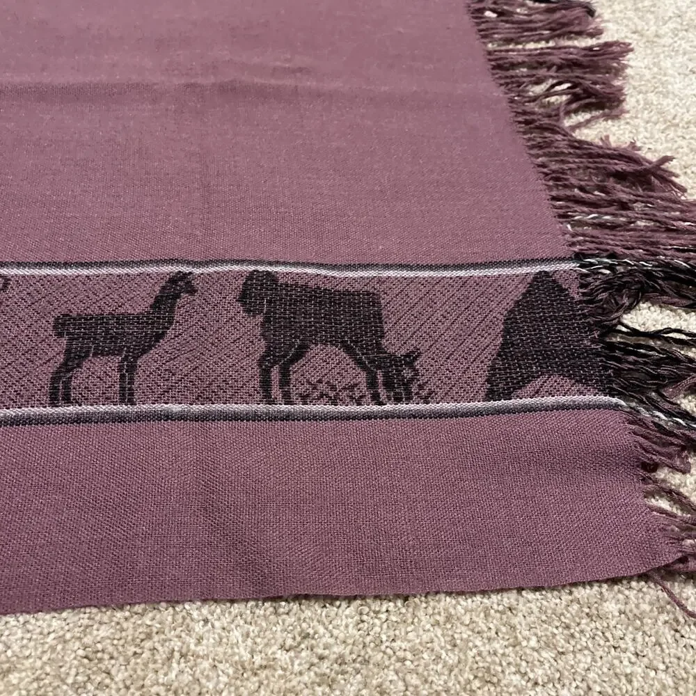 Burgundy Purple Alpaca Travel Scarf • Sun God • Vintage • 68x24
